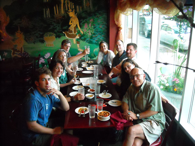 July 9th - The tribe: Nick, Marilyn, Vera, Ken, Nina, Will, Steve, Danielle and Werner taken by our <br />Vietnamese waiter at the Thai resturaunt on Grand St. in St Paul.